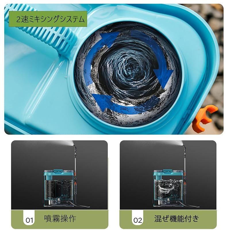 電動噴霧器 (マキタ互換 18V対応) 充電式 背負式16L 混ぜ機能付き 連続