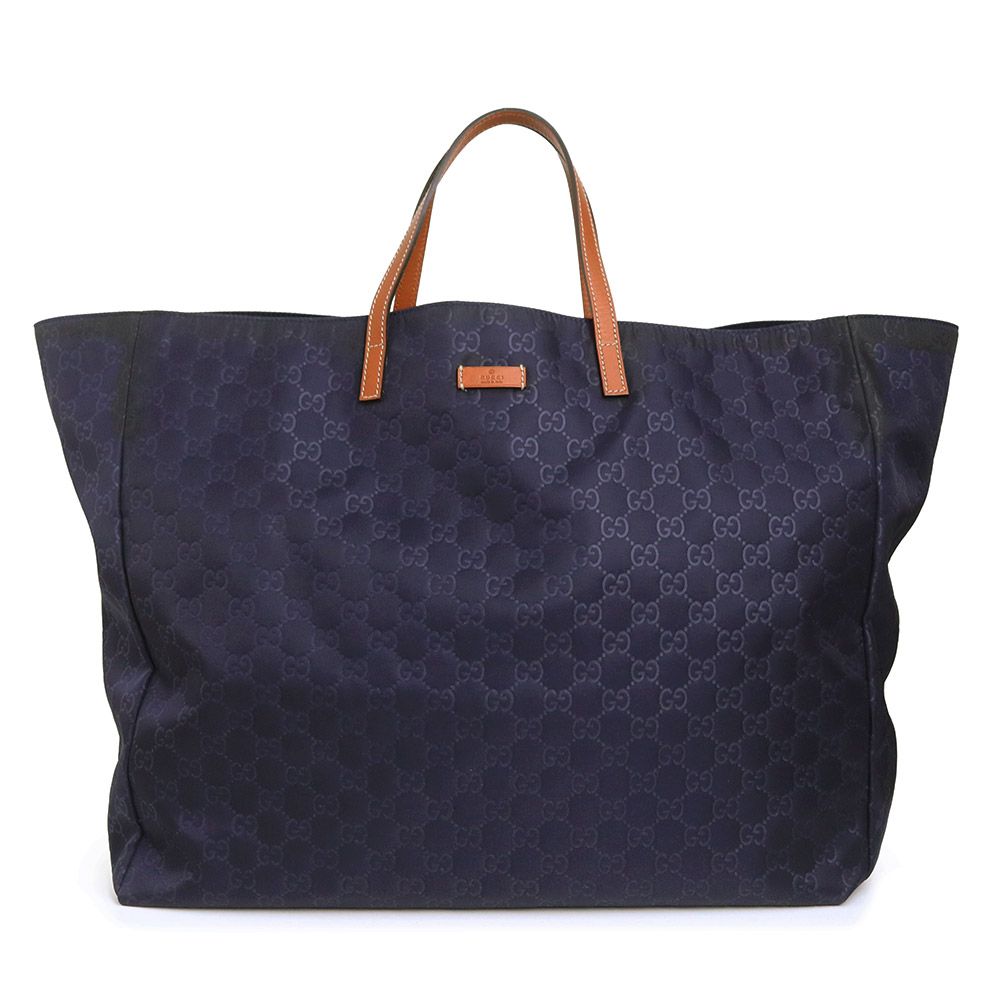 グッチ 286198 GGナイロン レザー ネイビー トート ハンドバッグ ゴールド金具 GUCCI（中古）