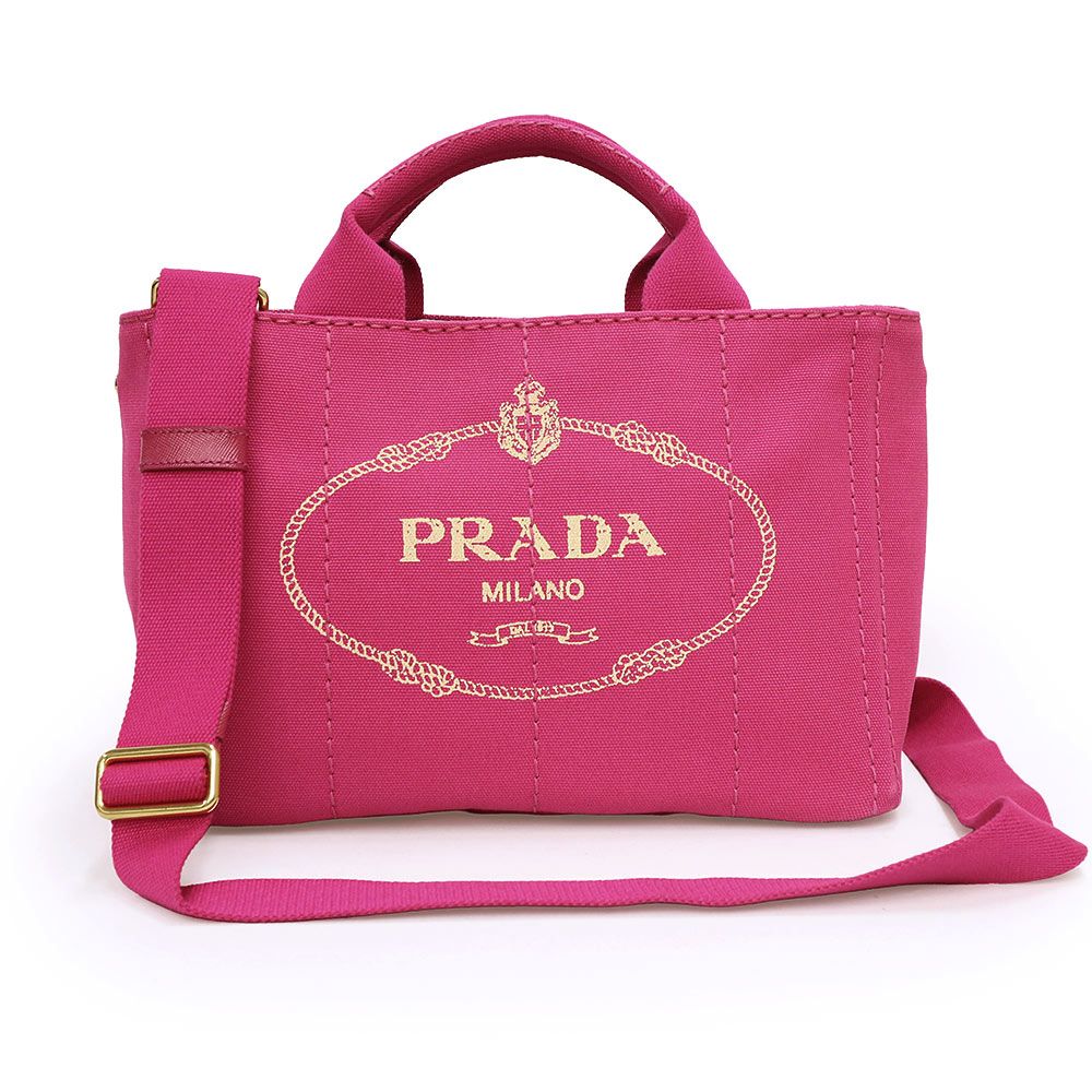 プラダ B2439G カナパ CANAPA キャンバス FUXIA フューシャピンク 2Way ショルダー ハンドバッグ 斜め掛け ゴールド金具 PRADA（美品）