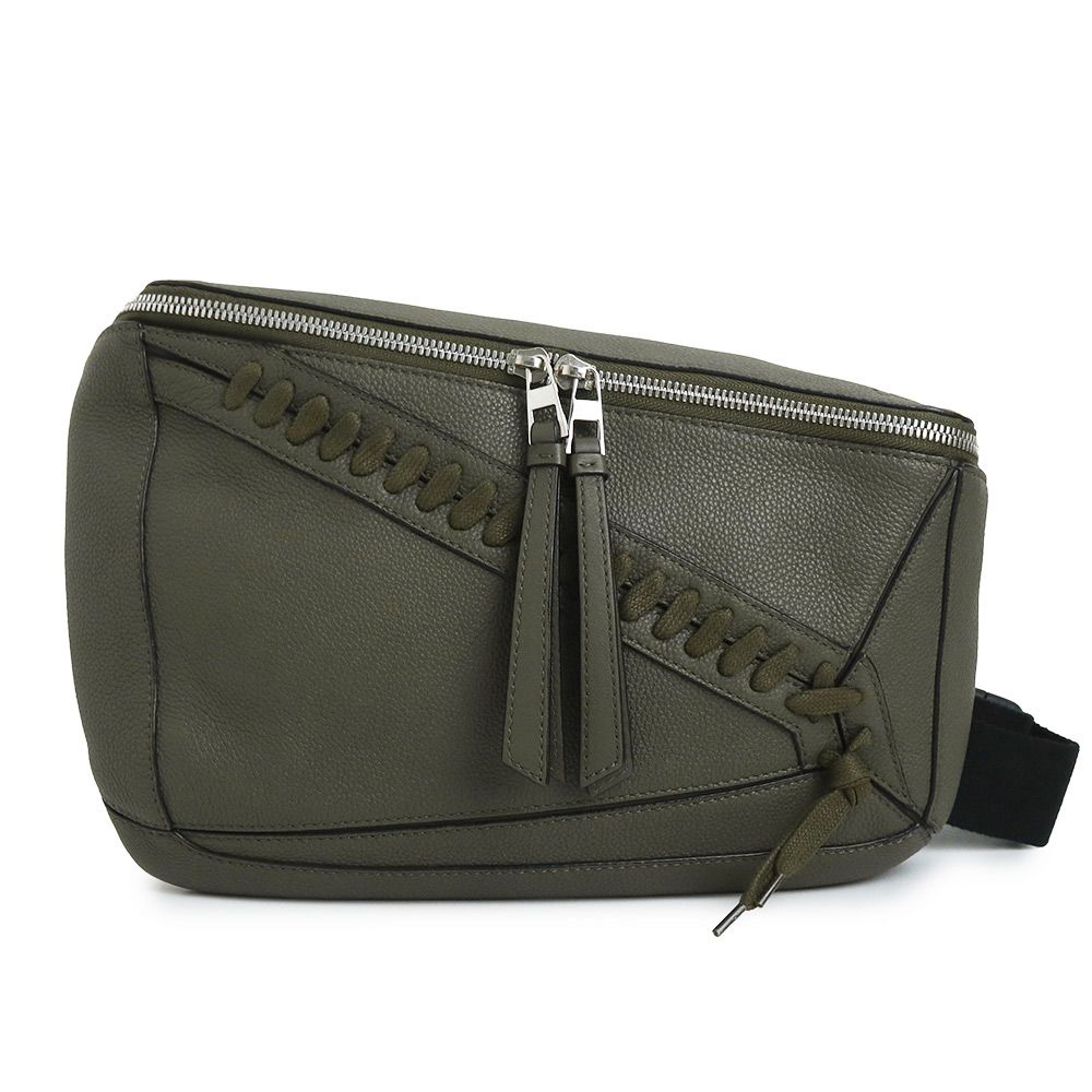 ロエベ 306.50.T57 パズル スリング クラシックカーフ カーキ ボディバッグ 斜め掛け レザー シルバー金具 LOEWE（美品）