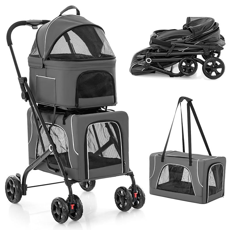 BestBuy ペットカート ペットキャリー 分離型 折りたたみ式 耐荷重30Kg 多匹飼い向け 犬用ベビーカー ドッグカート 犬用 猫用 ペットバギー 多頭 安全装置付 前輪360°回転 後輪ブレーキ付き 小型犬 中型犬 老犬 介護用 犬猫兼用 マット付き