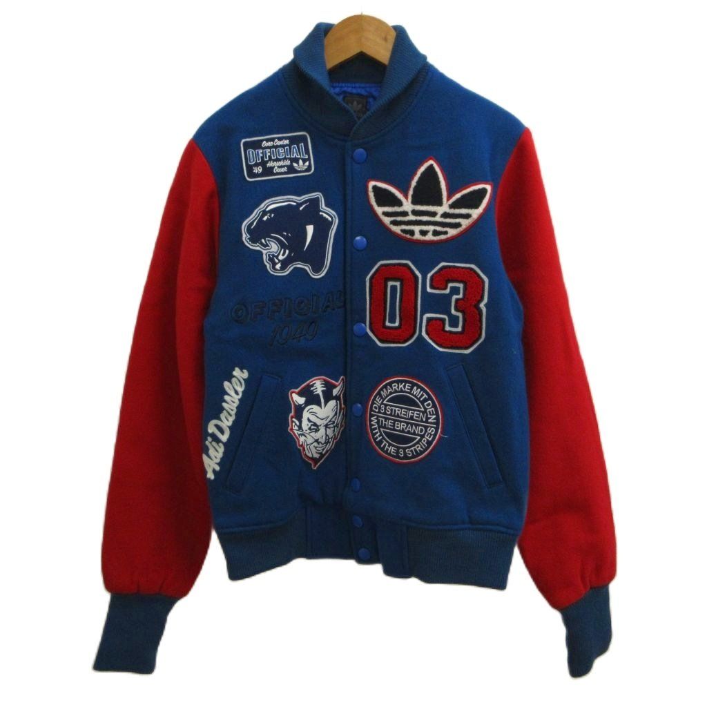 アディダス adidas スタジアムジャケット ST STADIUM JACKET スタジャン ウール XS 青 ブルー 赤 レッド 長袖 ワッペン リブ襟 /PP ■GY12