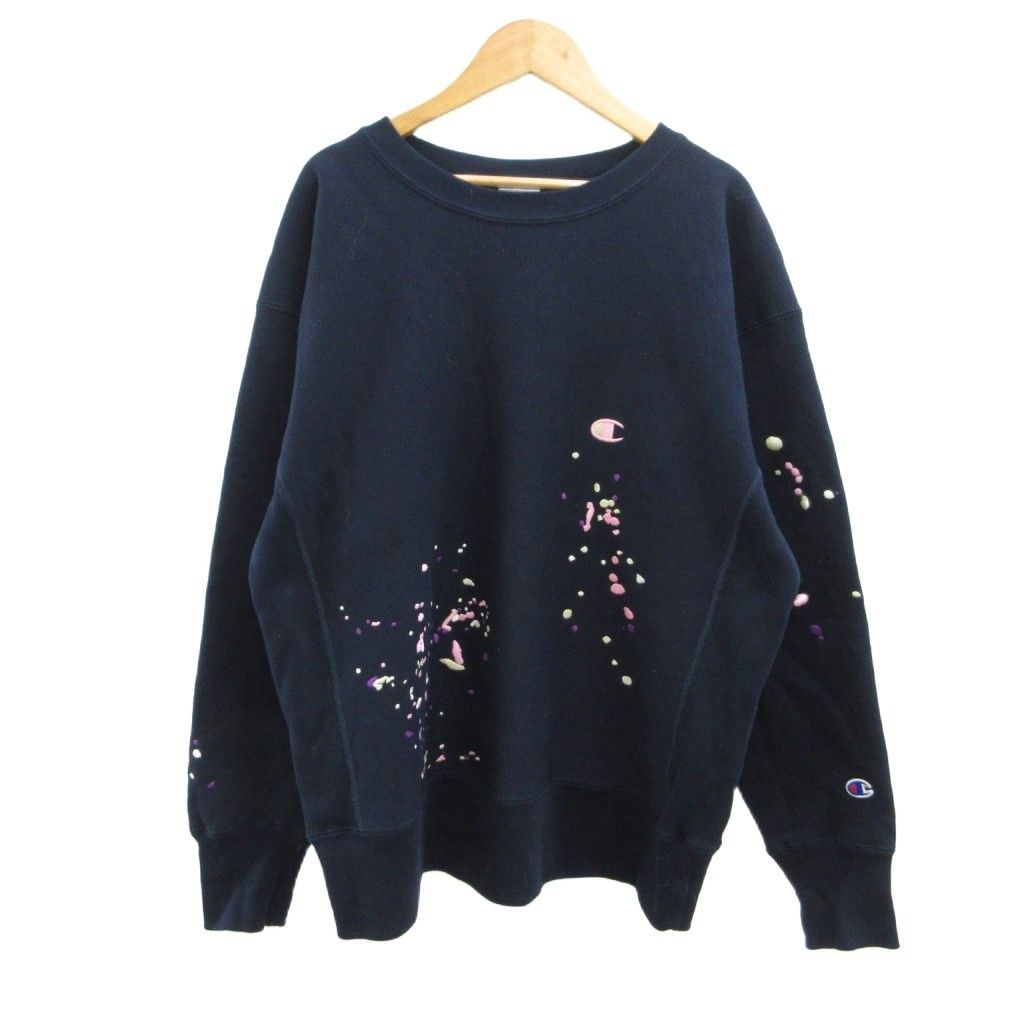 チャンピオン CHAMPION ×ジャーナルスタンダードレリューム 別注 R/W 刺繍スプラッシュ スウェット トレーナー L ネイビー 紺 クルーネック 長袖 裏起毛 /PP