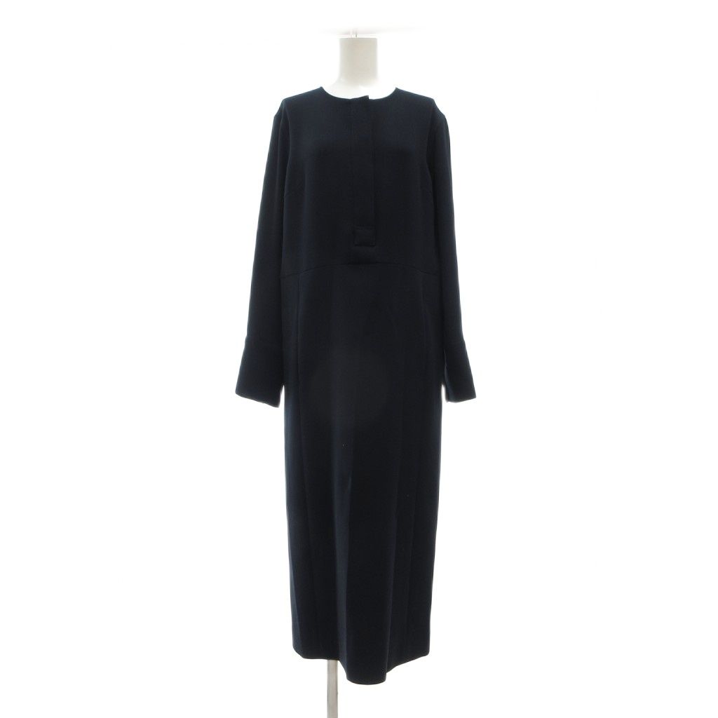 ヨーコチャン YOKO CHAN 23AW ワンピース ロング 40 ネイビー 比翼 プリーツ バンドカラー YCD-323-899 /MG