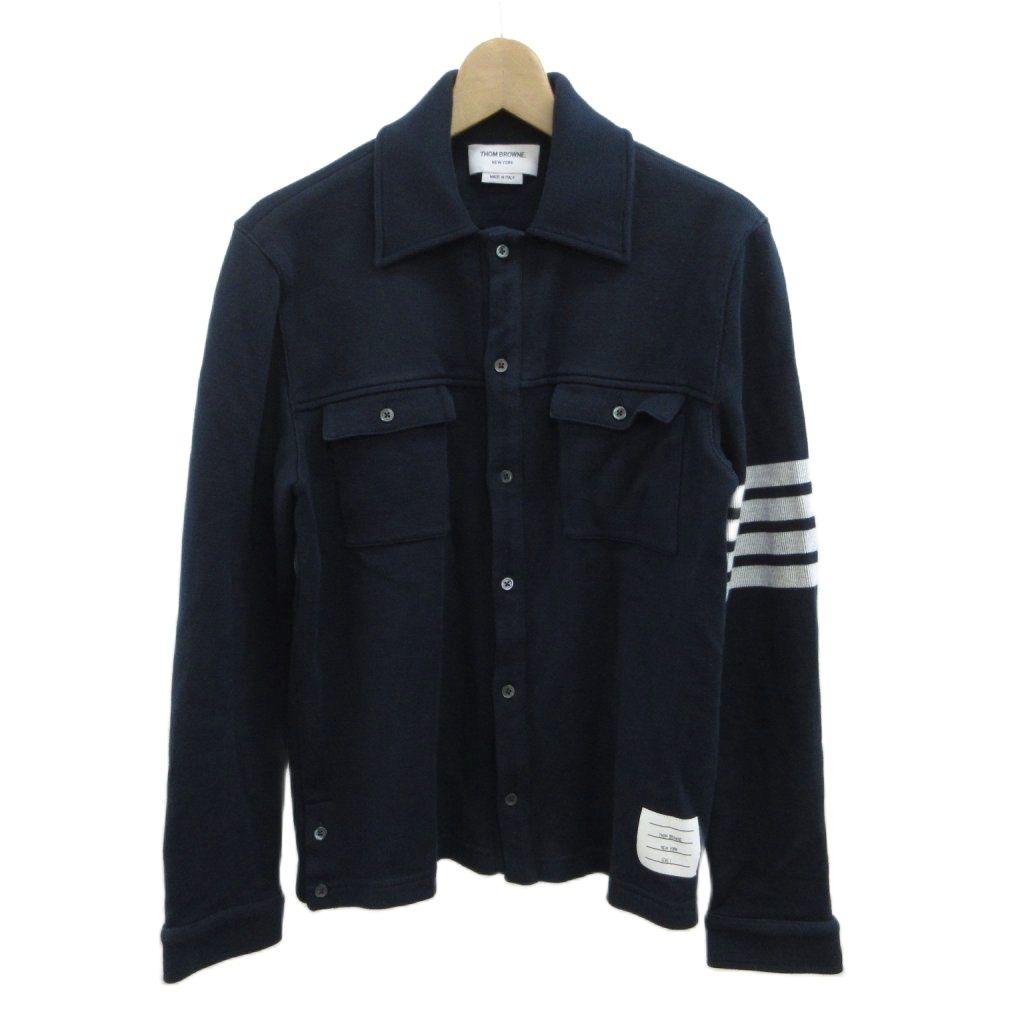 トムブラウン THOM BROWNE 24SS ダブルフェイス コットンニット シャツジャケット 長袖 4-BAR 1 S-M 紺 ネイビー MJT291A-07545-415 /XZ ■GY18