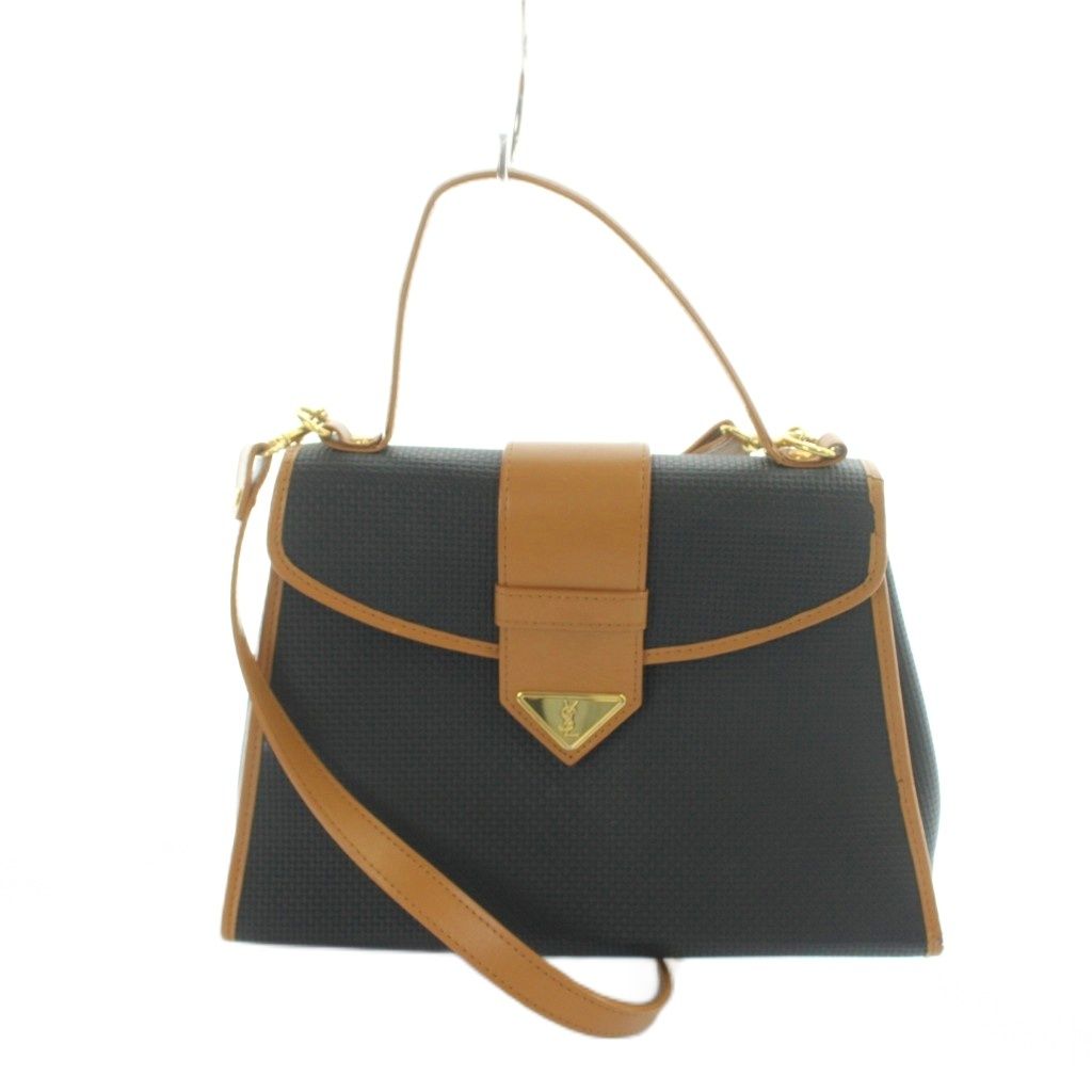 イヴサンローラン YVES SAINT LAURENT ショルダーバッグ ハンド 2Way PVC レザー 茶 ブラウン 黒 ブラック ■GY11 /MQ