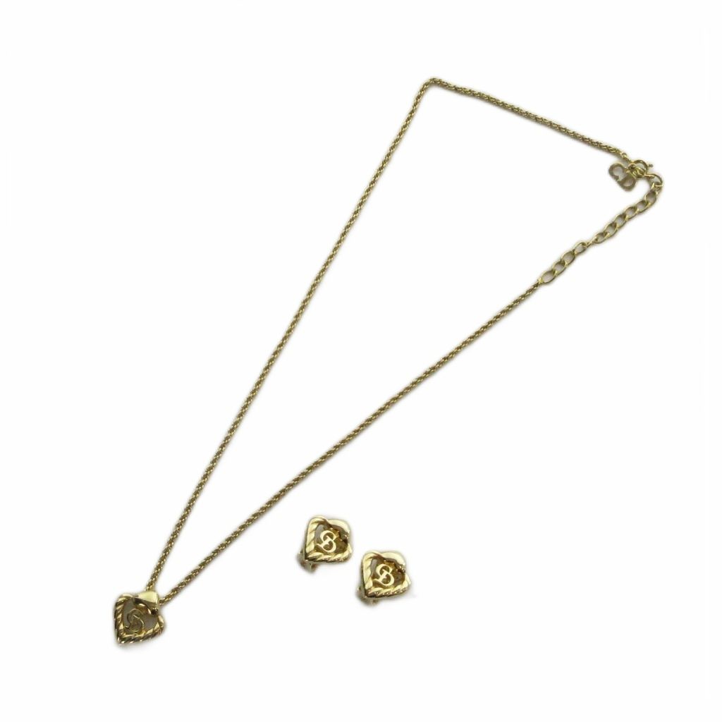 クリスチャンディオール Christian Dior ヴィンテージ イヤリング ネックレス セット アクセサリー CDロゴ ゴールド色 ■GY18 /MQ ■OH