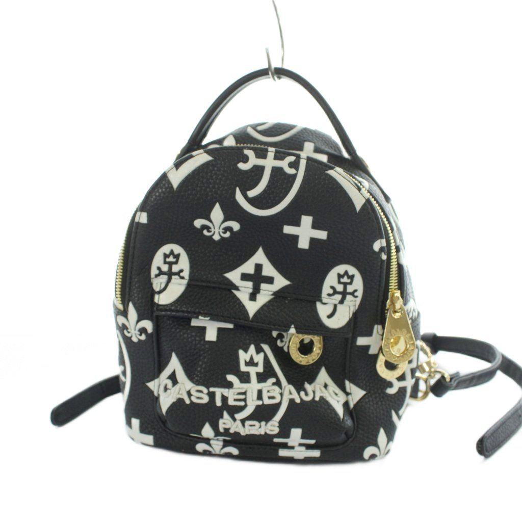 カステルバジャック CASTELBAJAC クレア リュックサック バックパック 06873 ロゴ 総柄 レザー 黒 ブラック ■GY18 /MQ