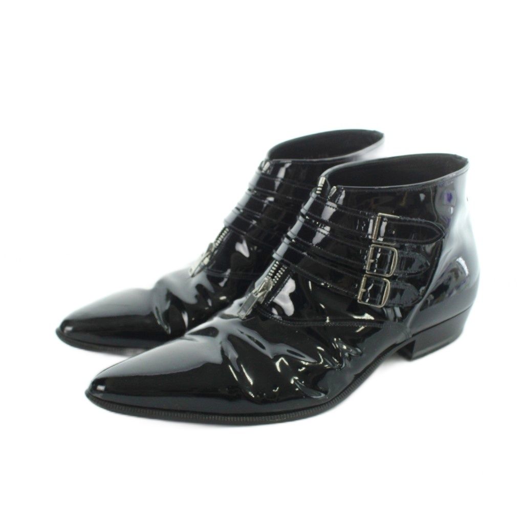 サンローラン パリ SAINT LAURENT PARIS DU346563 ショートブーツ ポインテッドトゥ エナメル レザー 42.5 27.5cm 黒 ブラック ■GY18 /MQ