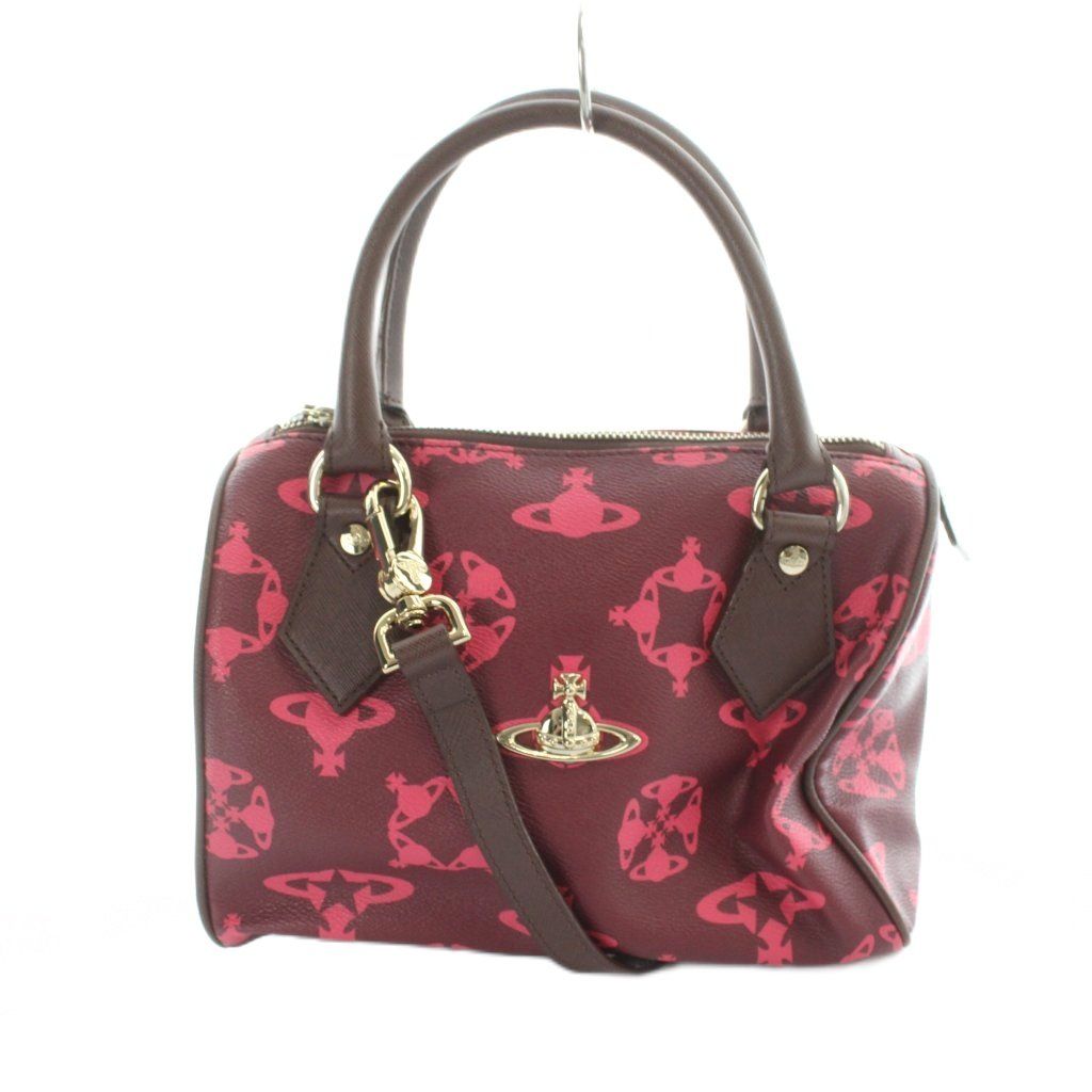 ヴィヴィアンウエストウッド Vivienne Westwood ショルダーバッグ ミニボストン 2way ハンド PVC レザー オーブロゴ 総柄 ピンク ■GY18 /MQ