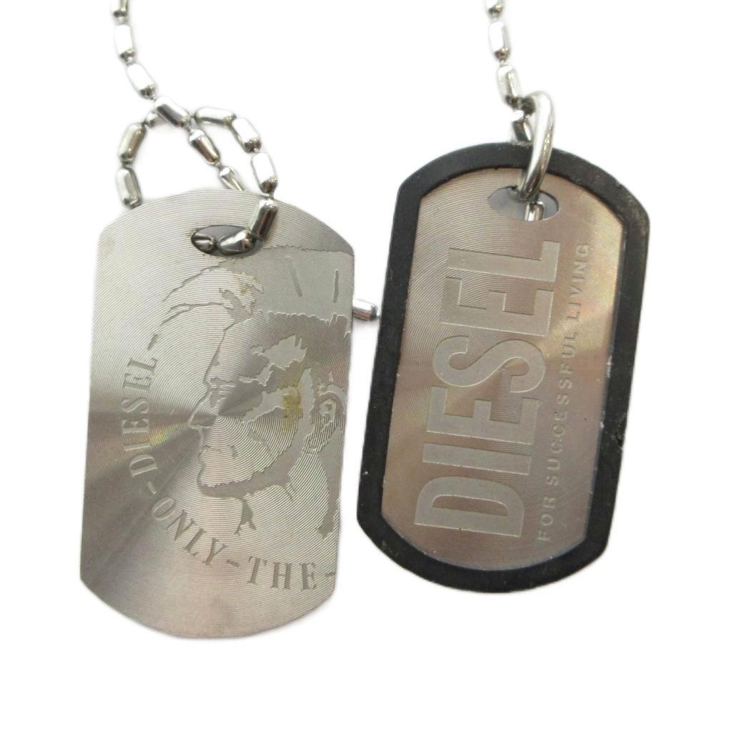 ディーゼル DIESEL ネックレス アクセサリー ペンダント ダブルプレート ドッグタグ ロゴ シルバー色 ■GY18 /MQ