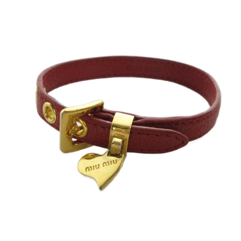 ミュウミュウ miumiu ブレスレット アクセサリー バングル レザー ハートチャーム ロゴ 赤 レッド ■GY11 /MQ ■OH