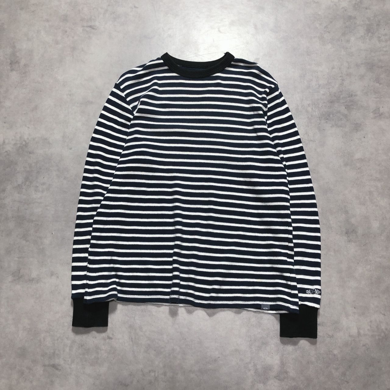 GQ5817◇challenger : ストライプ 長袖Tシャツ◇M◇ネイビーブルー 