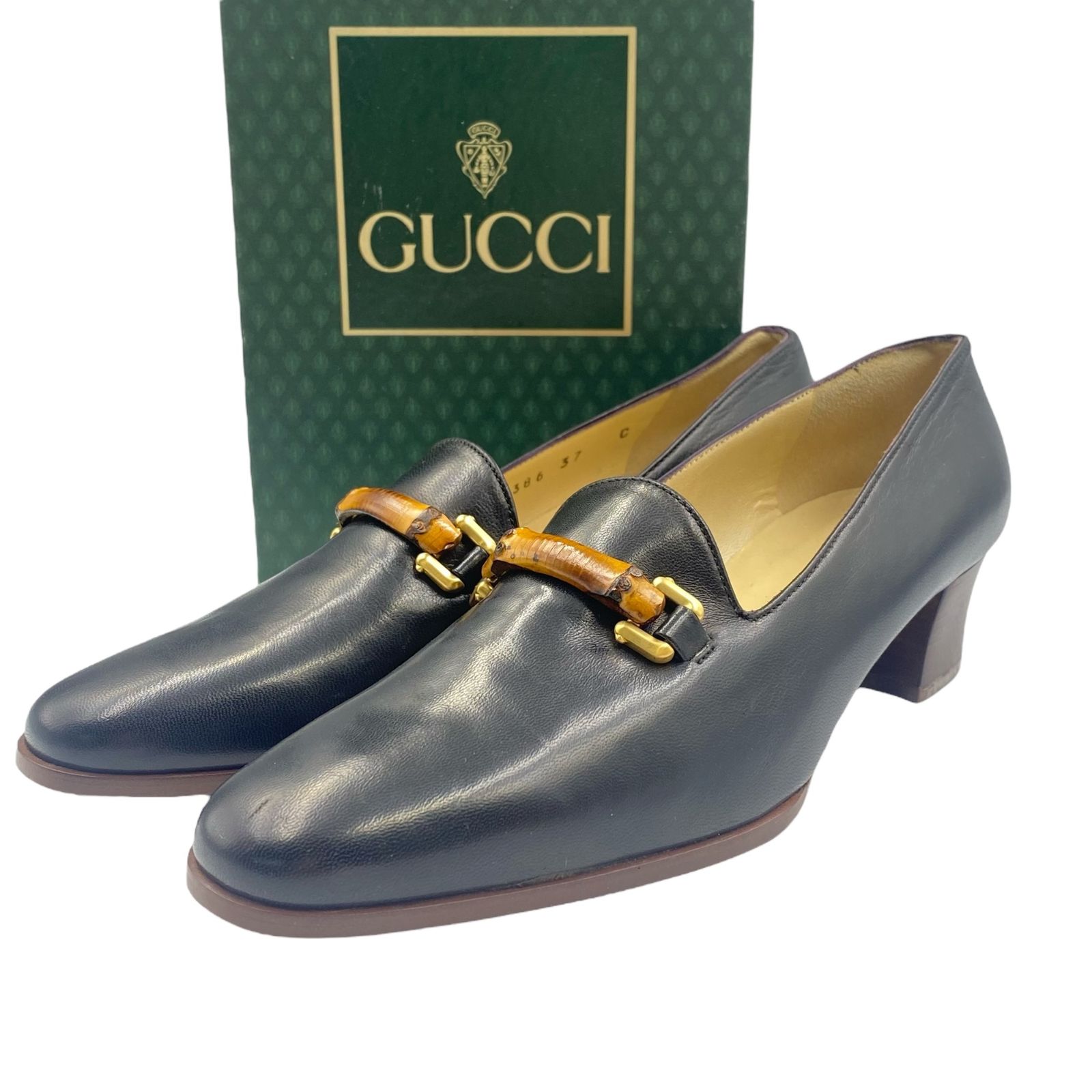 未使用品 GUCCI グッチ ローファー レザー スリッポン フラット ブラック サイズ37C 箱付き