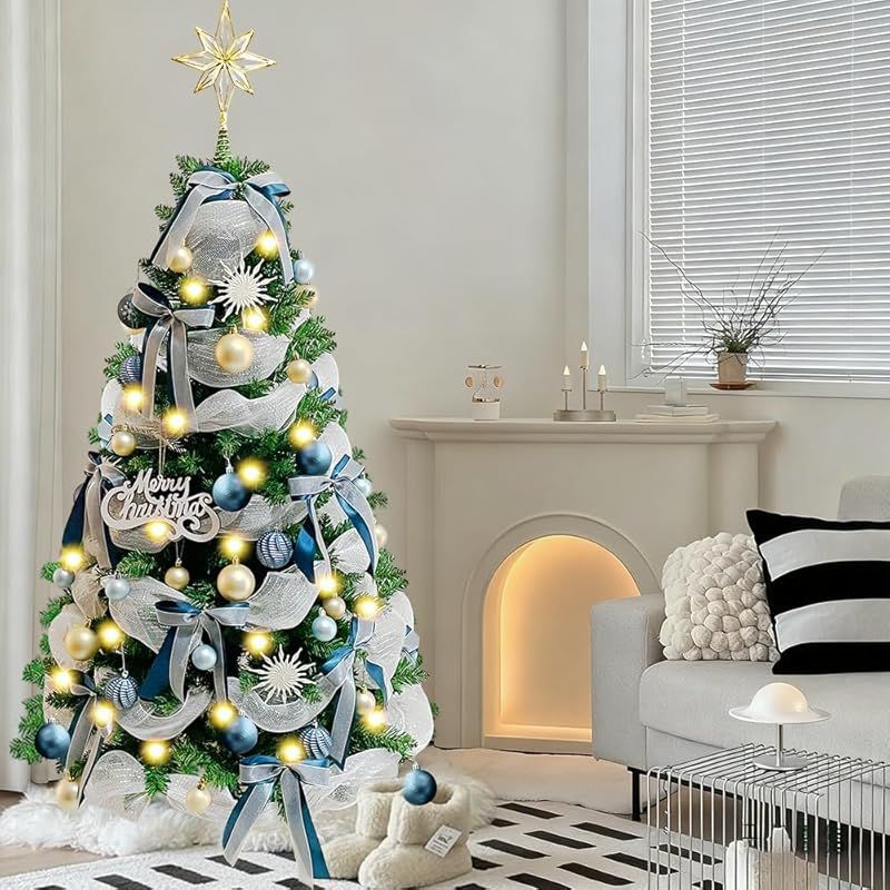 クリスマスツリー 150cm christmas tree 北欧 おしゃれ オーナメントセット 高級 ツリー ブルー 高濃密度 豪華 枝数400本 クリスマス看板＆ボール型LEDライト付き 組立簡単 屋内 屋外 商店 収納便利 日本語取扱説明書付属