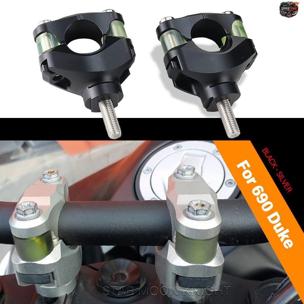 690 DUKE用 690DUKE モーターサイクル ハンドルリフター 28mm ハンドルバーライザー アクセサリー ハンドル高さ調整 - ブラック/シルバー