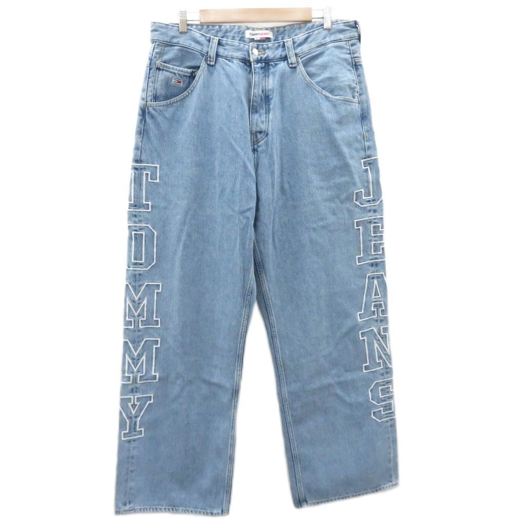 トミー TOMMY jeans デニムパンツ ジーンズ 36/32 水色 バギーシルエット 刺繍 ロング丈 /HO55 ■GY19