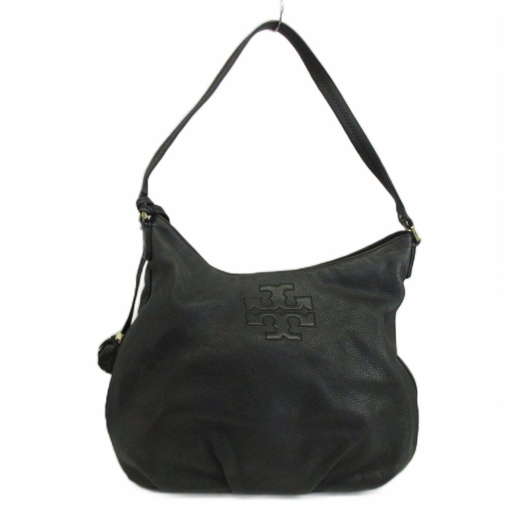 トリーバーチ TORY BURCH テア ホーボー トートバッグ ワンショルダー ペブルドレザー タッセル ロゴ エンボス加工 黒 ブラック /XZ ■GY18