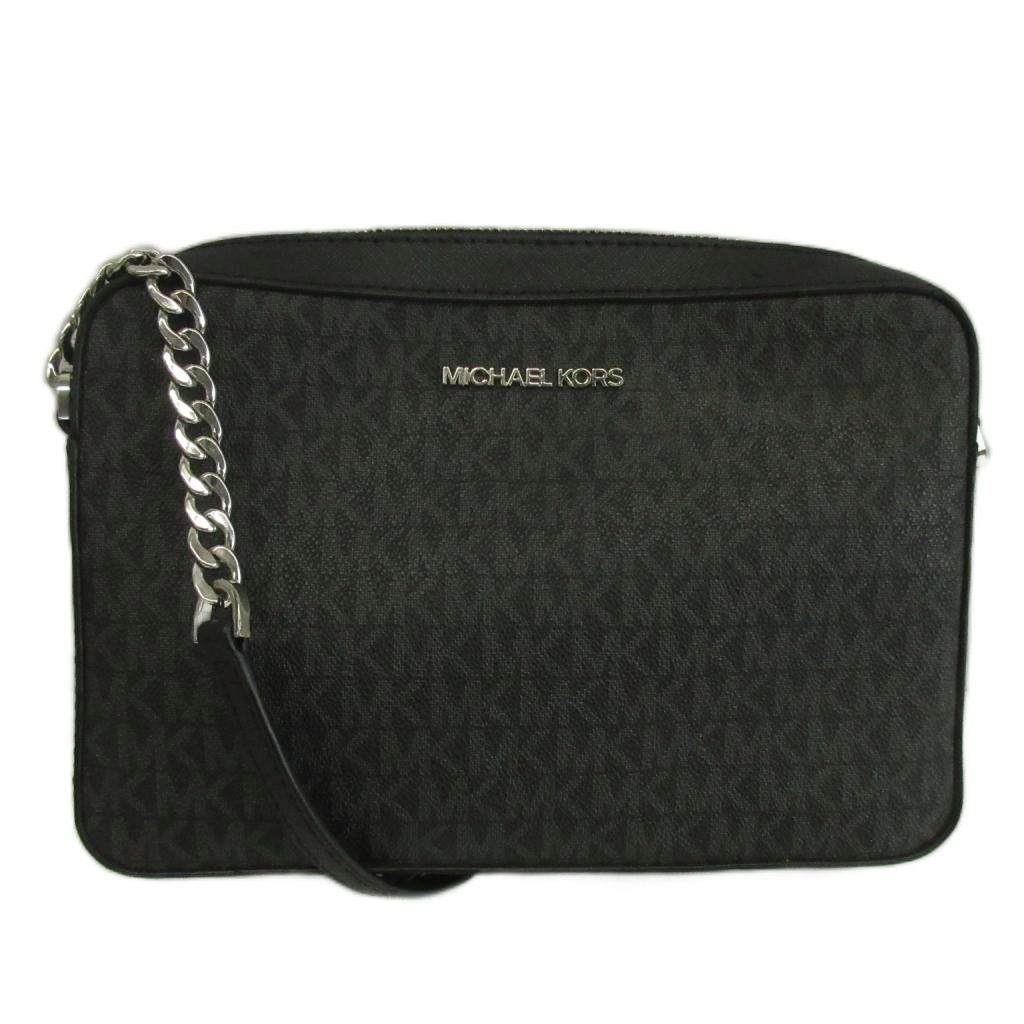 マイケルコース MICHAEL KORS ショルダーバッグ クロスボディ PVC レザー MKシグネチャー スクエア型 ロゴ シルバー金具 黒 ブラック 35F8STTC3B /XZ ■GY11