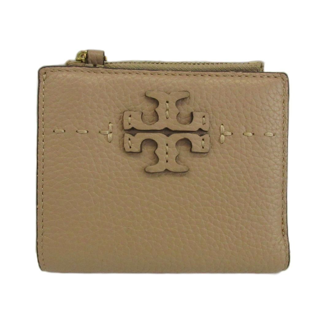 トリーバーチ TORY BURCH マックグロー McGraw 財布 二つ折り 牛革 ペブルドレザー ロゴ ステッチ ピンク /XZ ■GY18