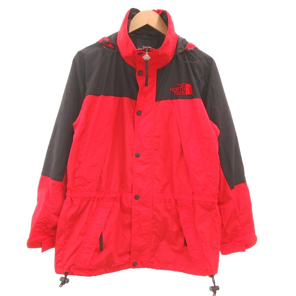 ザノースフェイス THE NORTH FACE マウンテンパーカー M レッド ブラック フード付き ハーフ丈 ドローコード ダブルジップ /SD ■GY50