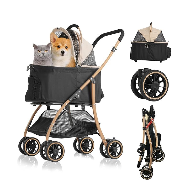 【超軽量4.5KG・小型犬】TRAIL TAIL ペットカート 軽量コンパクト ペットベビーカー 分離型・一体型と折りたたみ式 多頭の小型犬&猫 中型犬一匹用 4輪耐摩耗 静音 犬用カート 前輪360°後輪ブレーキ付 カップホルダー 犬 バギー 人気 犬 ベビ
