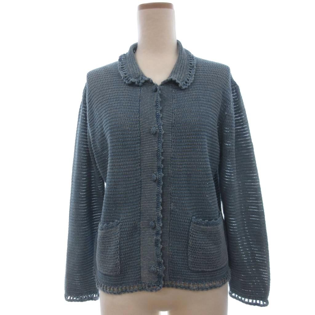 ダブルアールエル RRL ラルフローレン 美品 リネンコットン カーディガン ニット 透け編み 長袖 3 青 ブルー