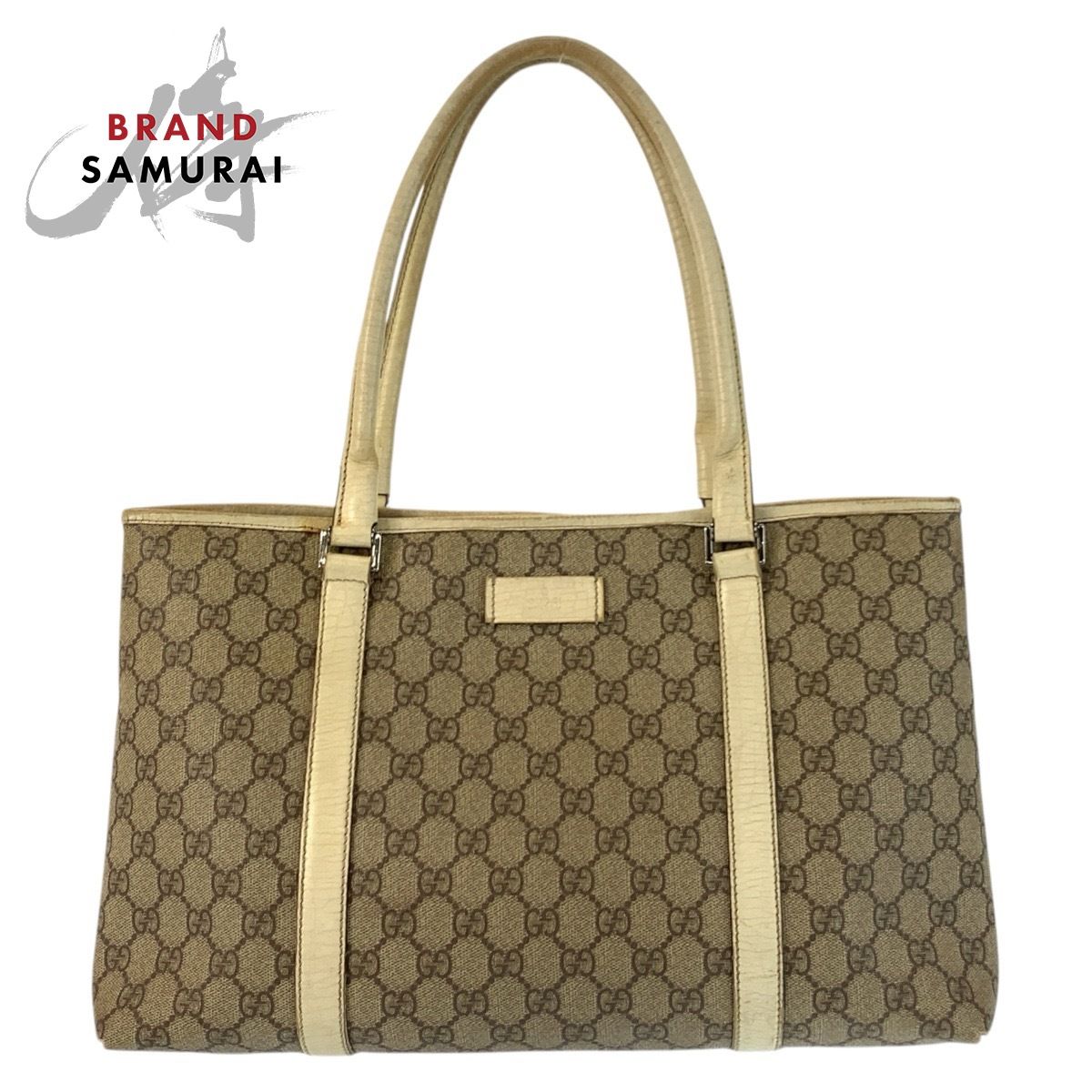GUCCI グッチ ベージュ アイボリー シルバー金具 GGスプリームキャンバス/レザー 1145951 トートバッグ ハンドバッグ レディース 602861【中古】