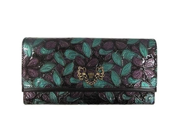 アナスイ ANNA SUI ジェミニ 長財布 がま口 花柄 ウォレット グリーン ダークパープル