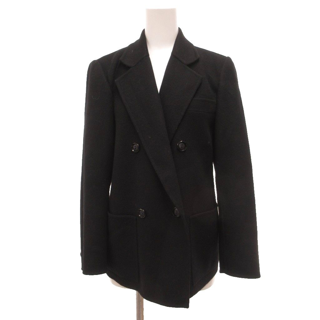 イヴサンローラン YVES SAINT LAURENT DIFFUSION FEMMES テーラードジャケット ハーフコート ダブルブレスト ウール メルトン S 黒 ブラック /JS ■GY50