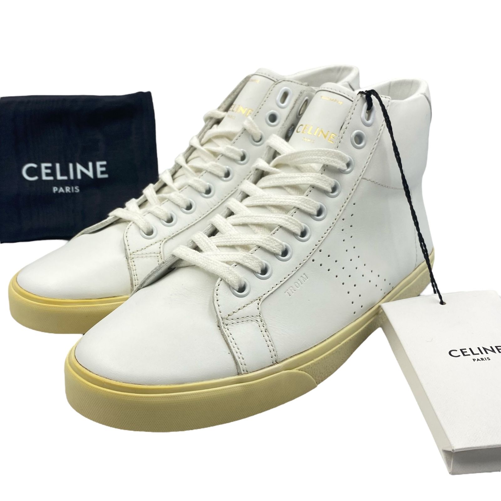 未使用品 CELINE セリーヌ ハイカットスニーカー レザー ロゴ付き ホワイト サイズ36