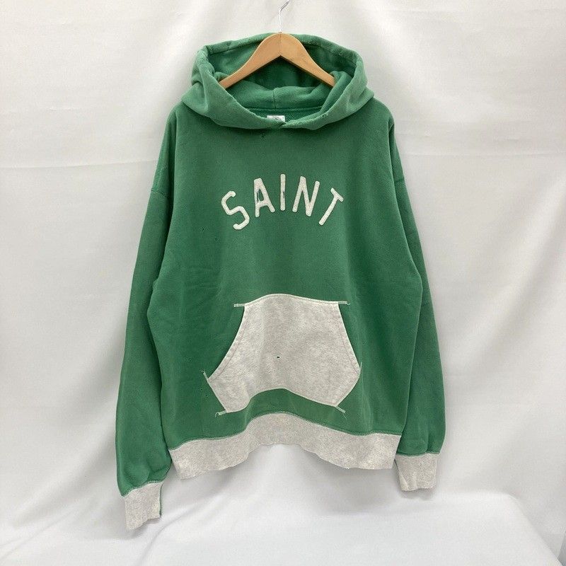 SAINT Mxxxxxx セントマイケル HOODIE FELT GREEN x GREY SM-S22-0000-041 パーカー フーディー プルオーバー 長袖 ロゴ コットン ストリート メンズ グリーン トップス ★SS447