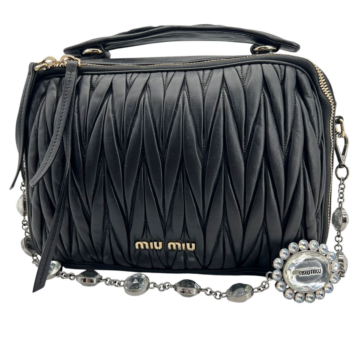【中古】 MIU MIU ミュウミュウ ハンドバッグ マテラッセ クリスタルチェーン バニティバッグ レザー ブラック 黒 レーディス 25027023 CA