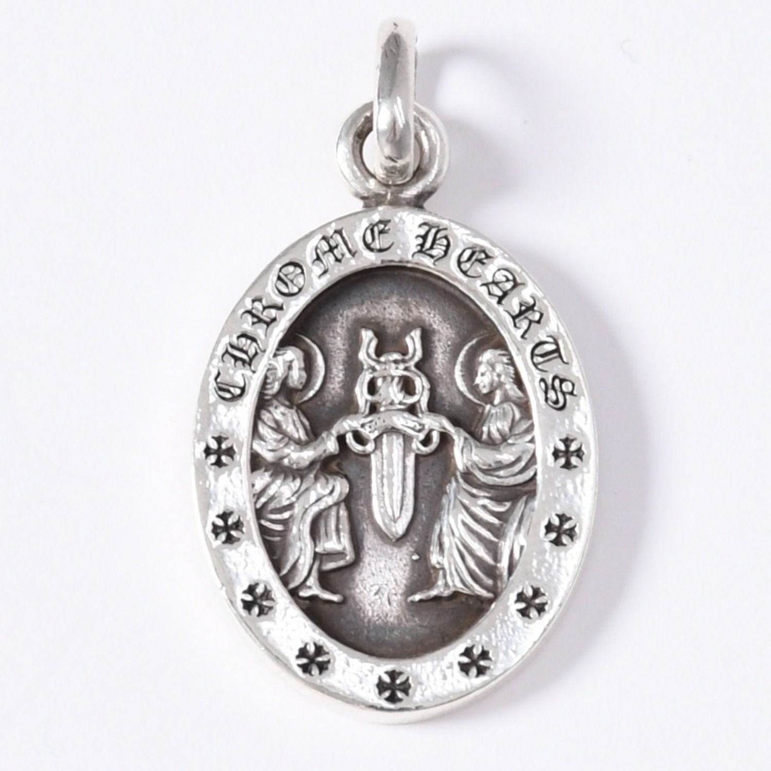CHROME HEARTS クロムハーツ ANGEL MEDAL OVAL オーバルエンジェルメダル ペンダントトップ 重量7.36g シルバー925 美品 中古 4a003801