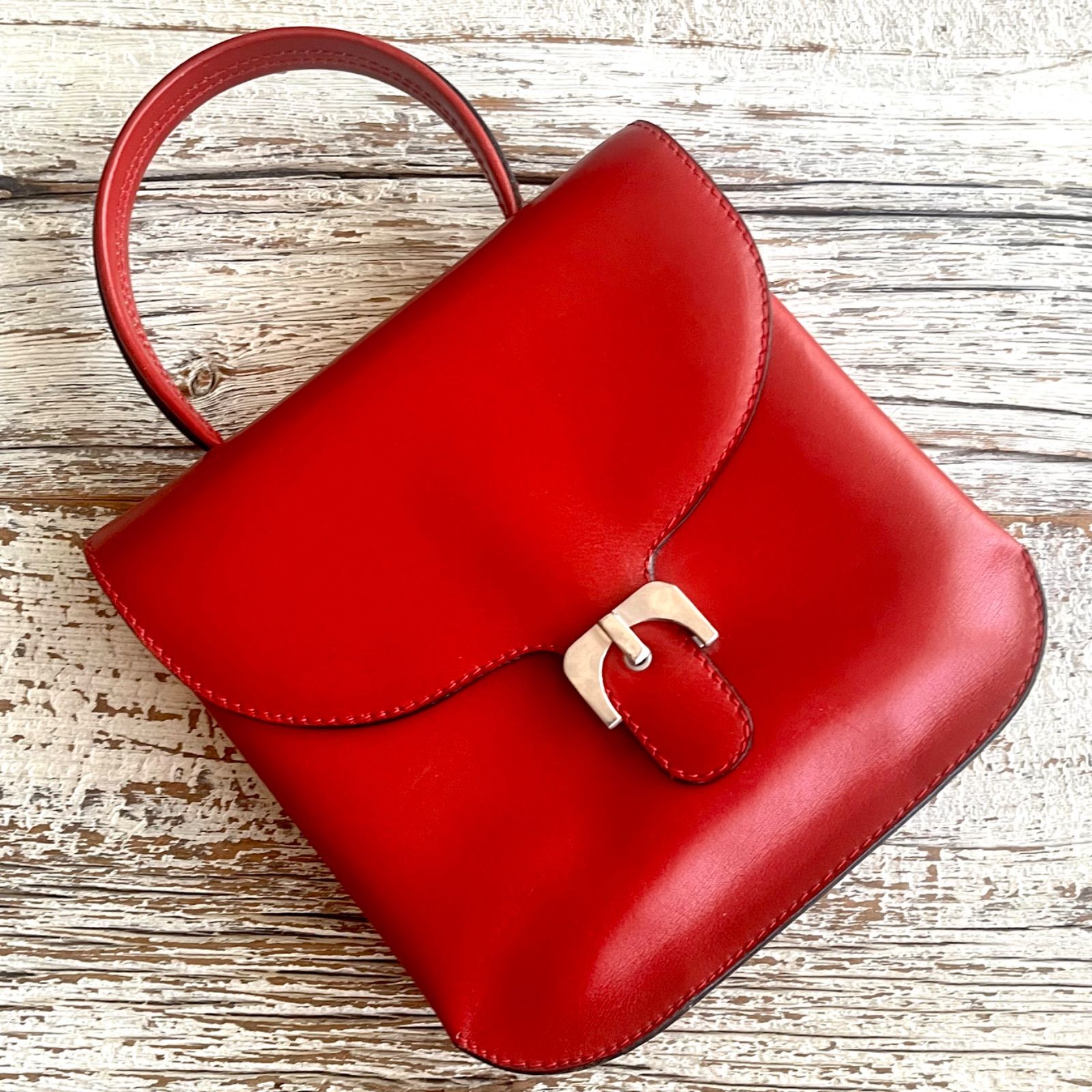 70‘s伊！GHERARDINI！本革レッド！クラシックバッグ