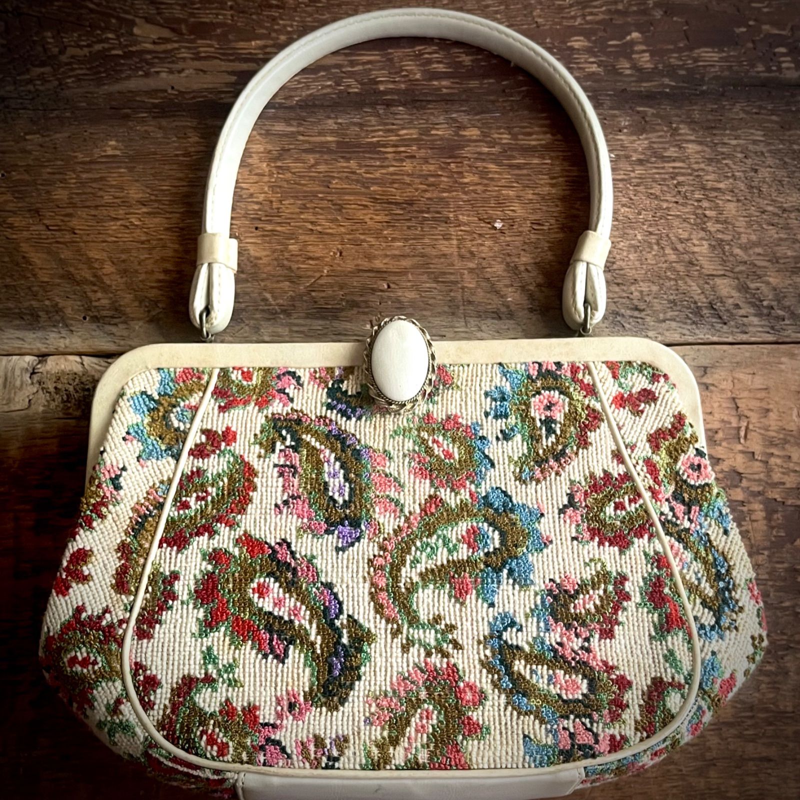 50'sUSA！レトロペイズリー刺繍！アンティークバッグ