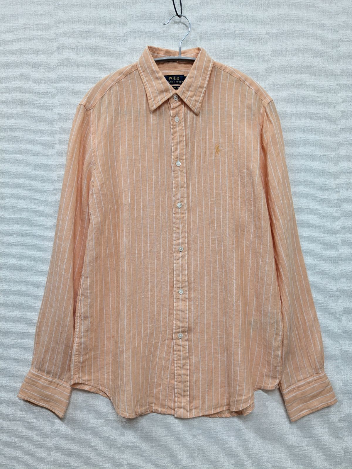 ポロ ラルフローレン POLO RALPH LAUREN リネン ストライプ 長袖シャツ オレンジ