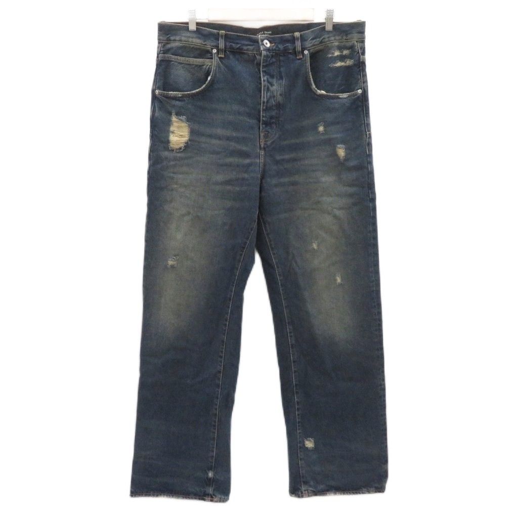 パープルブランド purple brand デニムパンツ ジーンズ ストレート ロング丈 ボタンフライ ダメージ加工 青 ブルー /SM17 ■GY19