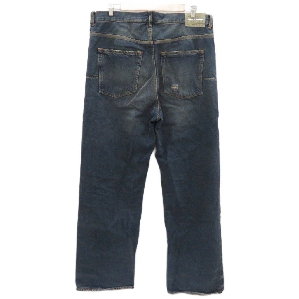 パープルブランド purple brand デニムパンツ ジーンズ ストレート ロング丈 ボタンフライ ダメージ加工 青 ブルー /SM17 ■GY19