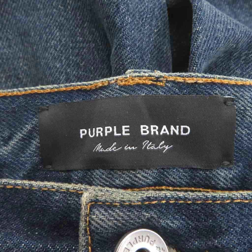 パープルブランド purple brand デニムパンツ ジーンズ ストレート ロング丈 ボタンフライ ダメージ加工 青 ブルー /SM17 ■GY19