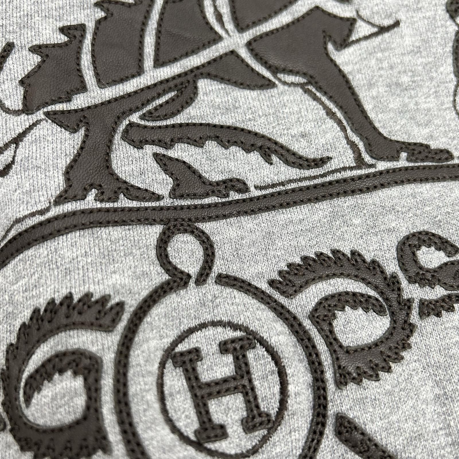 HERMES エルメス グレー エクリプス ドラゴン レザーパッチ フーディー 表記無し お買い得，新作登場 HERMES エルメス グレー エクリプス ドラゴン