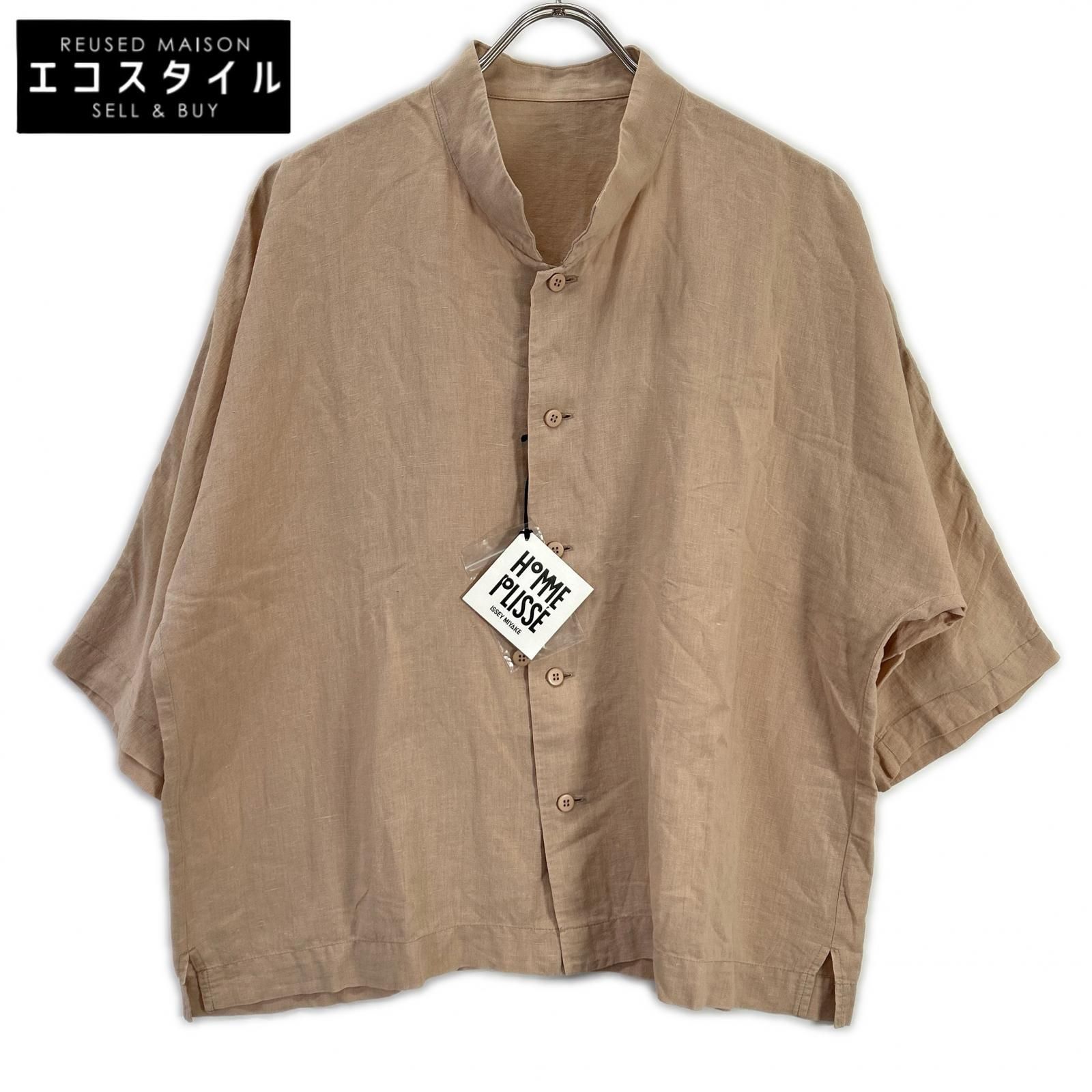 HOMME PLISSE ISSEY MIYAKE　オムプリッセ イッセイミヤケ　HP21FJ324 ベージュ コットンリネンドルマンショートスリーブシャツ　2