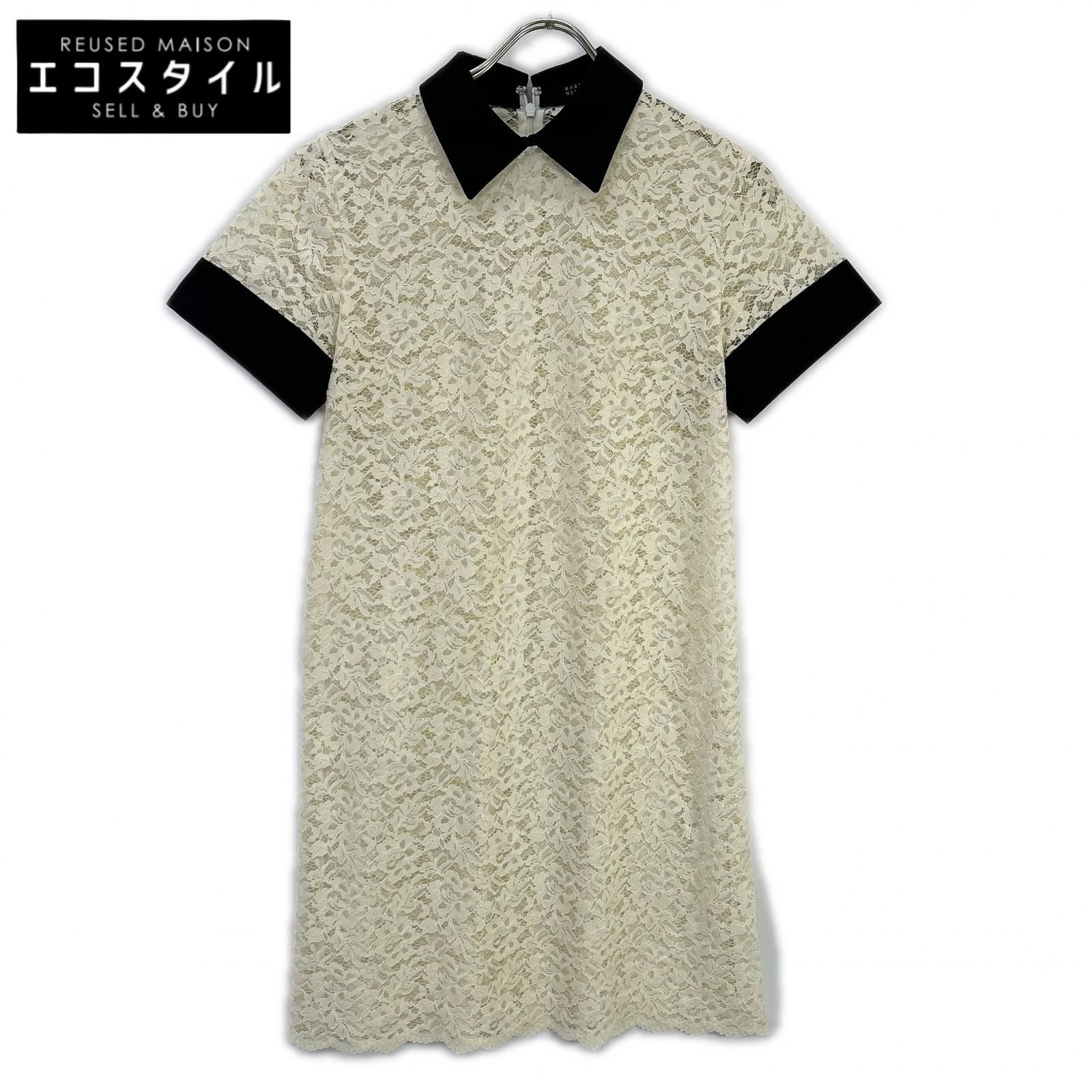 BARNEYSNEWYORK　バーニーズニューヨーク　アイボリー レース×サテン 襟付き ミニドレス ワンピース　36