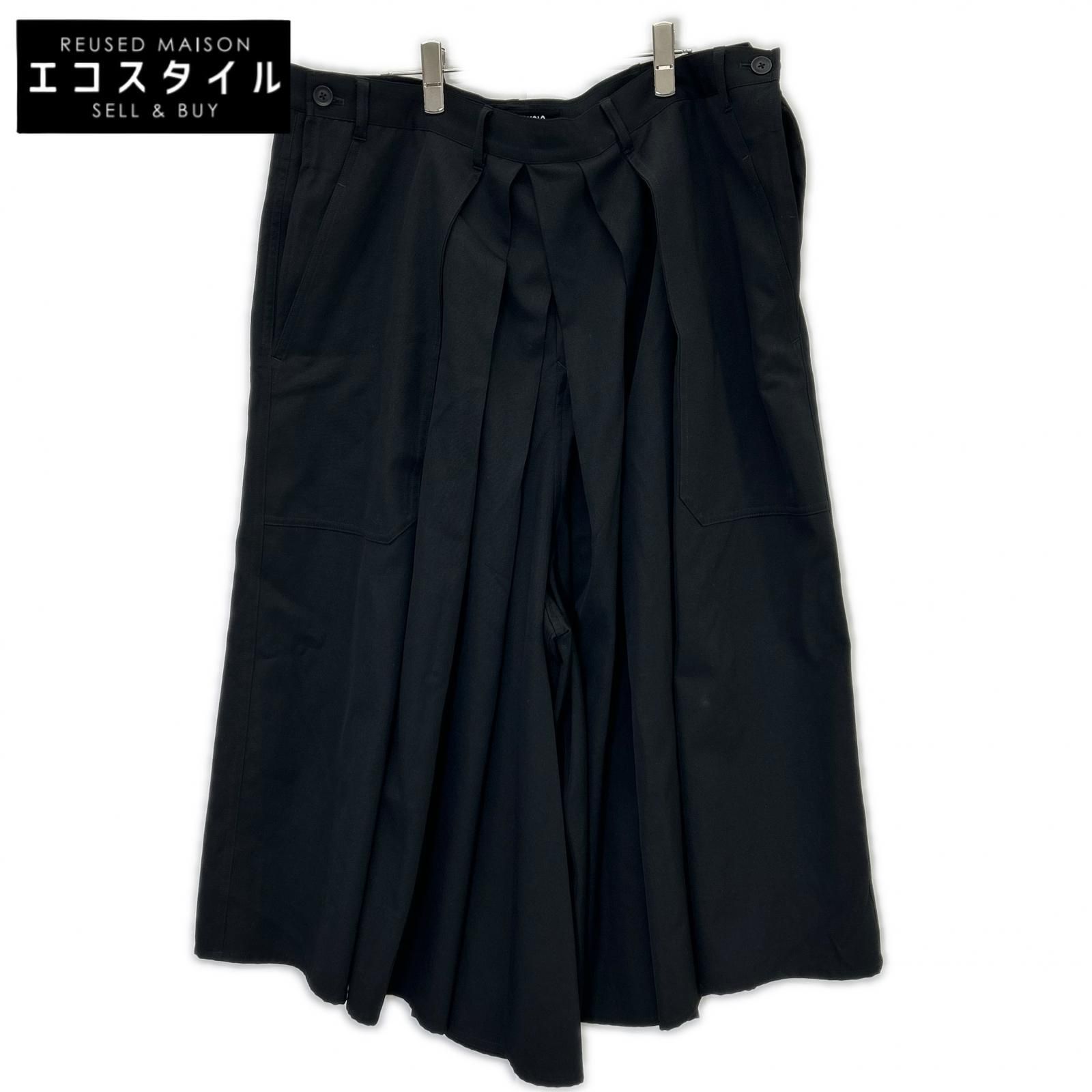 Yohji Yamamoto POUR HOMME　ヨウジヤマモトプールオム　HL-P08-100 ブラック WOOL GABARDINE HAKAMA PANTS　3