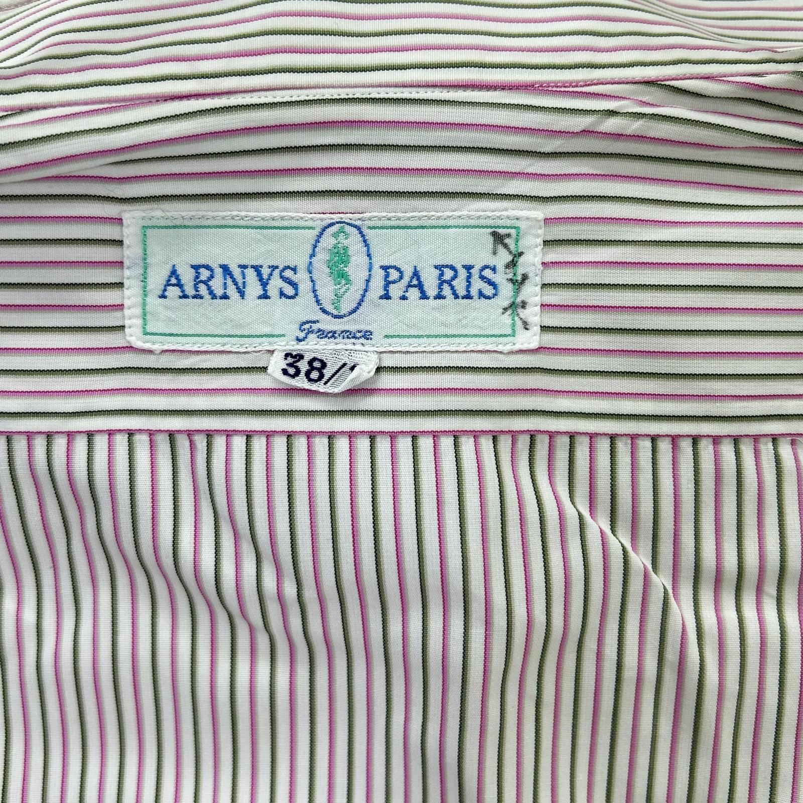 ARNYS アルニス ホワイト×ピンク×グリーン ストライプ 長袖シャツ