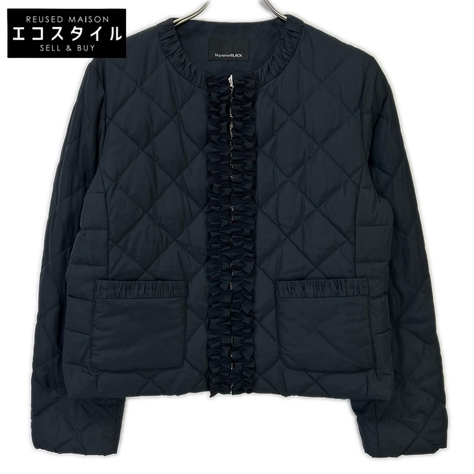 M-premierBLACK　エムプルミエブラック　25AW C246-010 ブラック ポリエステル ダイヤキルトフリルショートダウンコート　38