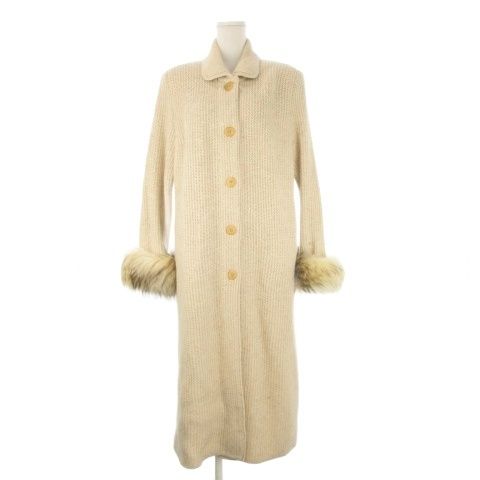 アンナプルナ ANNAPURNA ANNAPIÙ tricot ニットコート カシミヤ 42 ベージュ 無地 襟付き 長袖 ファー袖 /CK10 ■GY06