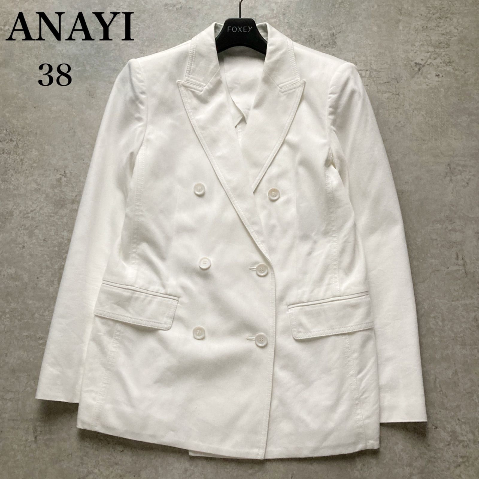 【新品】アナイ ノーカラージャケット ホワイト（38） ANAYI アナイ ホワイト 白 ジャケット 美品♪アナイ現行ノーカラー