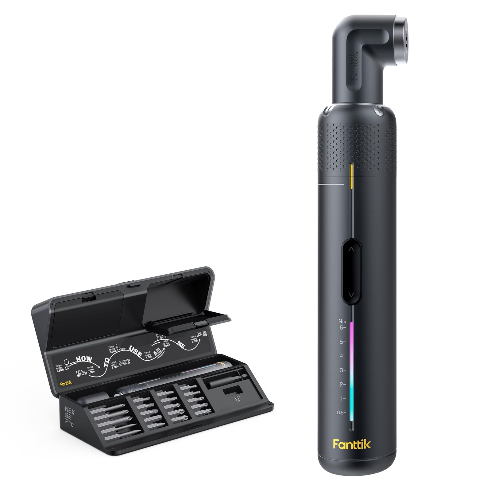 Fanttik S2 Pro 電動ドライバー 90°アングルアダプター付 狭い場所対応 7段階トルク調整 0.5-6N.m 充電式ドライバーセット マグネットビット20本 1／4インチ六角軸 家具組立 DIY 家電修理 精密 工具 1