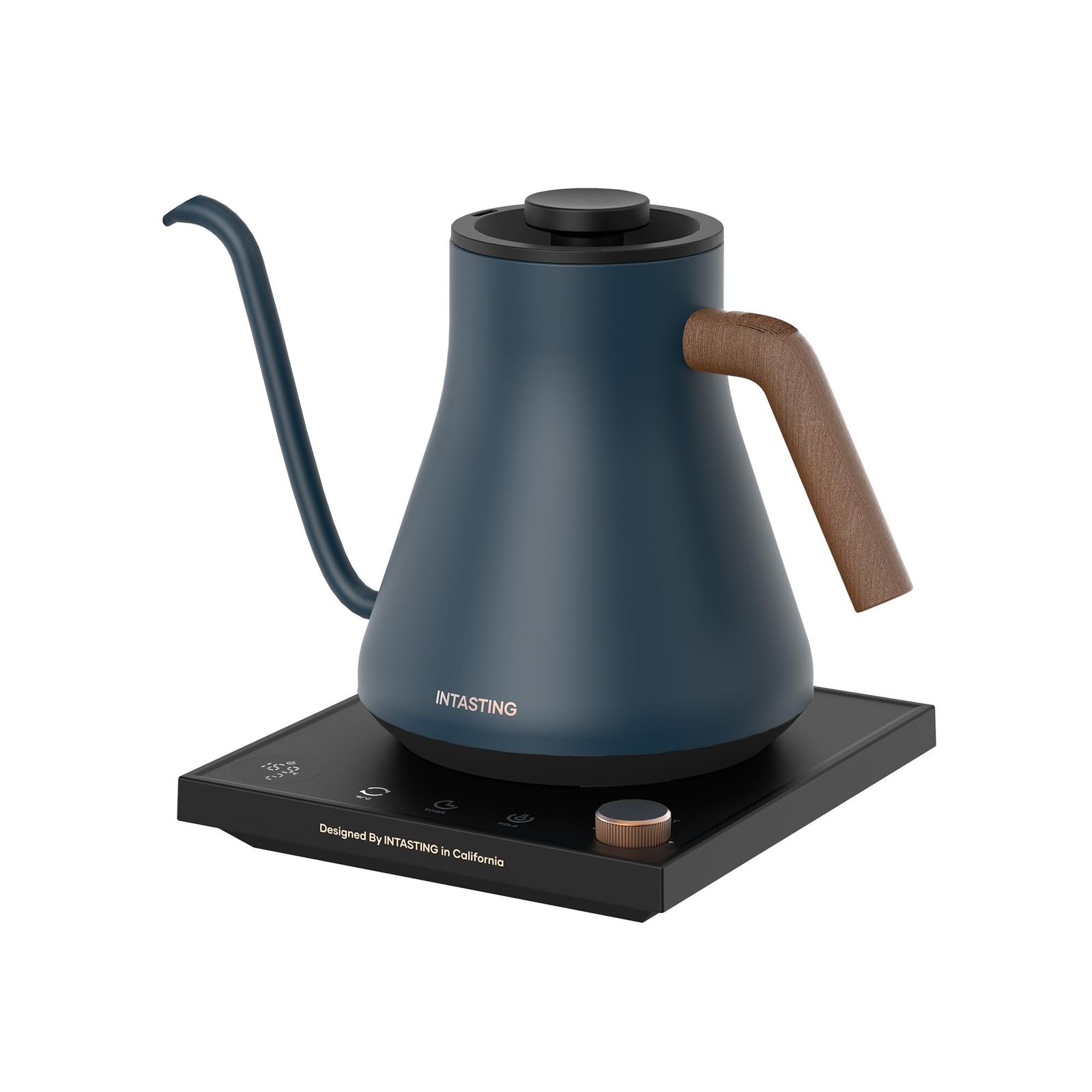 intasting 電気ケトル コーヒー 1°C単位の精密調節 ドリップ コーヒーポット 細口ドリップ LED表示パネル 電気ポット ドリップ ポット 保温機能 空焚き防止 コンパクト0.9L 1200W ギフト用 父の日 プレゼント (ブルー-木ハンドル 1